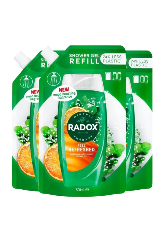 Image of Radox Mineral Therapy 'Shower Gel' Refill Pouch Feel Refreshed 500ml 3Pk Green