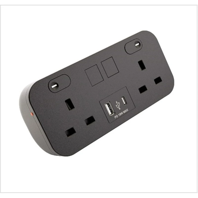 Image of POWERDATA ICON BLACK DESKTOP 2X POWER - DUAL USB A&amp;C
