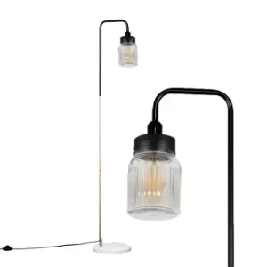 Image of Talisman Black and Copper Lamp With White Marble Base and Ribbed Jam