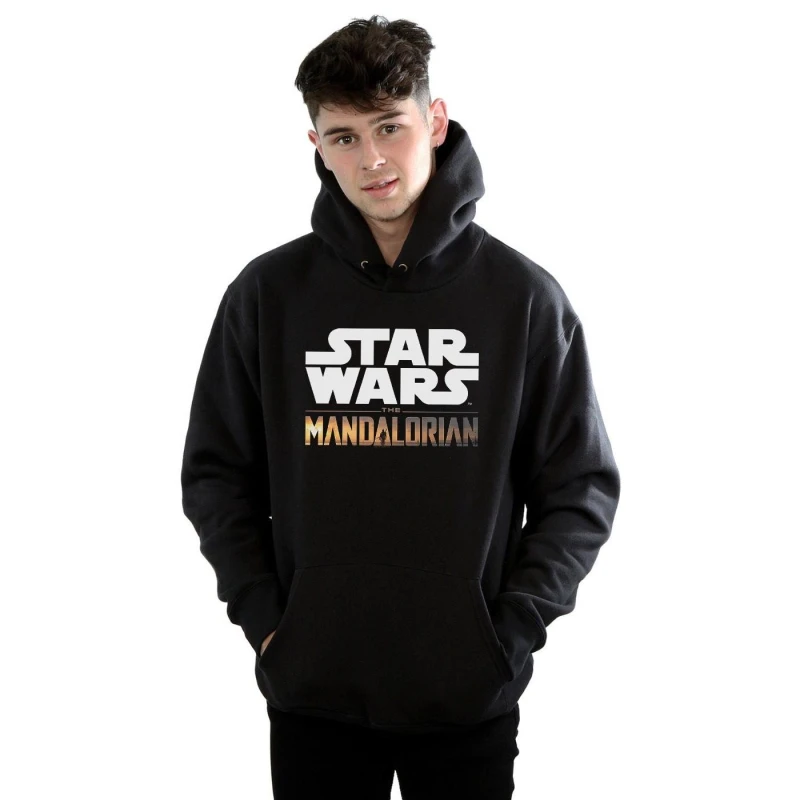 Image of Star Wars Star Wars Men The Mandalorian Logo Hoodie in Black Size: Small Black S Male 5059400129397