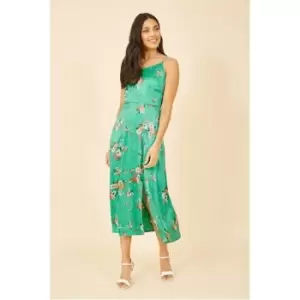 Image of Yumi Green Satin Floral Slip Sundress - Green