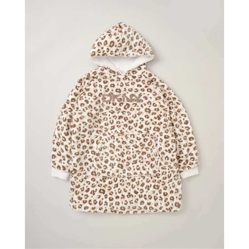 Image of DKNY Kids Over the Head Fluffy Dressing Gown Cream female 7-12