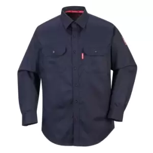 Image of Biz Flame Mens Flame Resistant Work Shirt Navy S