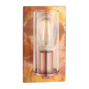 Image of Copper Patina Plate Wall Lamp Light & Clear Glass Shade - Dimmable LED Fitting