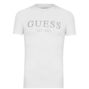 Image of Guess Sleeve Text T Shirt - White