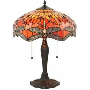 Image of Loops - Tiffany Glass Table Lamp Light Dark Bronze Base & Orange Dragonfly Shade i00197
