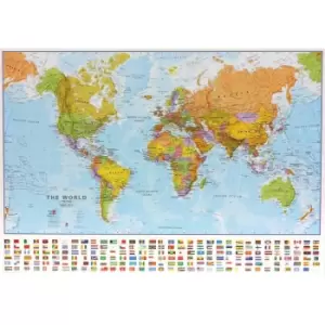 Image of Craenen World Political Laminated Map (Flags Of The World) 100 X 72cm