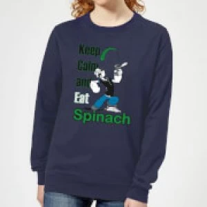 Image of Popeye Keep Calm And Eat Spinach Womens Sweatshirt - Navy - S