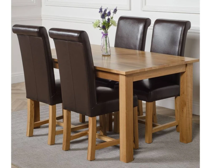 Image of Thats Furniture Oslo 150 x 90cm Medium Oak Dining Table & 4 Washington Leather Chairs in Brown Brown Unisex 150 x 90 cm