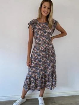 Image of Wallis Petite Mixed Ditsy Jersey Midi Dress - Black, Size 14, Women