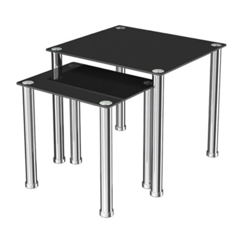 Image of Avf 50Cm X 45Cm Nesting Side Table Set - Black Glass & Chrome