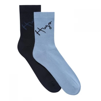 Image of Hugo Boss 2 Pack Script Socks Navy/Blue