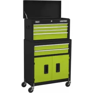 Image of Topchest & Rollcab Combination 6 Drawer with Ball-bearing Slides - Hi-vis Green