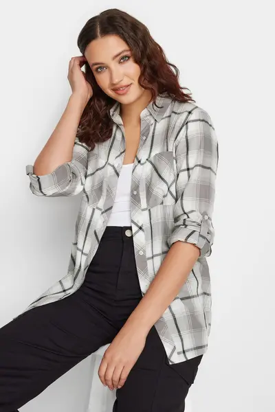 Image of Long Tall Sally Tall Check Shirt Grey