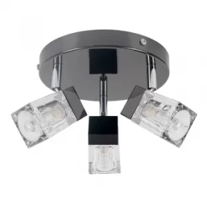 Image of 3-Way IP44 Ice Cube Bathroom Spotlight in Black Chrome