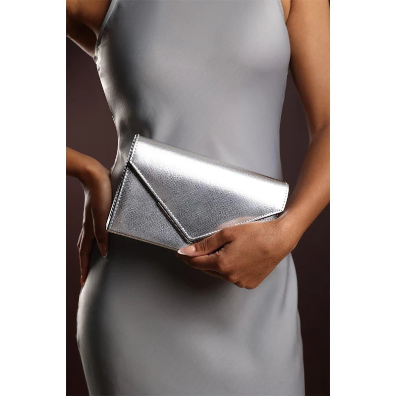 Image of Wheres That From Metallic Clutch Bag With Flap Closure Silver female One Size