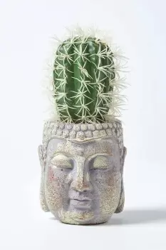 Image of Echioncactus Artificial Cactus in Decorative Buddha Head Stone Pot