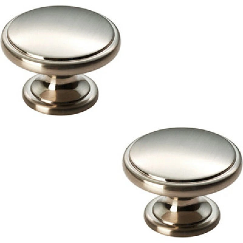 Image of Loops 2x Ring Domed Cupboard Door Knob 38.5mm Diameter Satin Nickel Cabinet Handle Metallics unisex