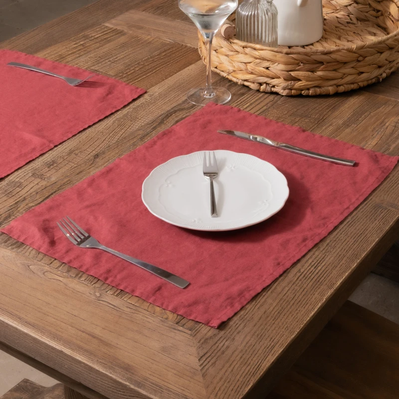 Image of Native Natural Brick Red Set Of 4 100% Linen Placemats