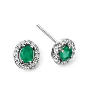 Image of 9Ct White Gold Emerald and Diamond Earrings