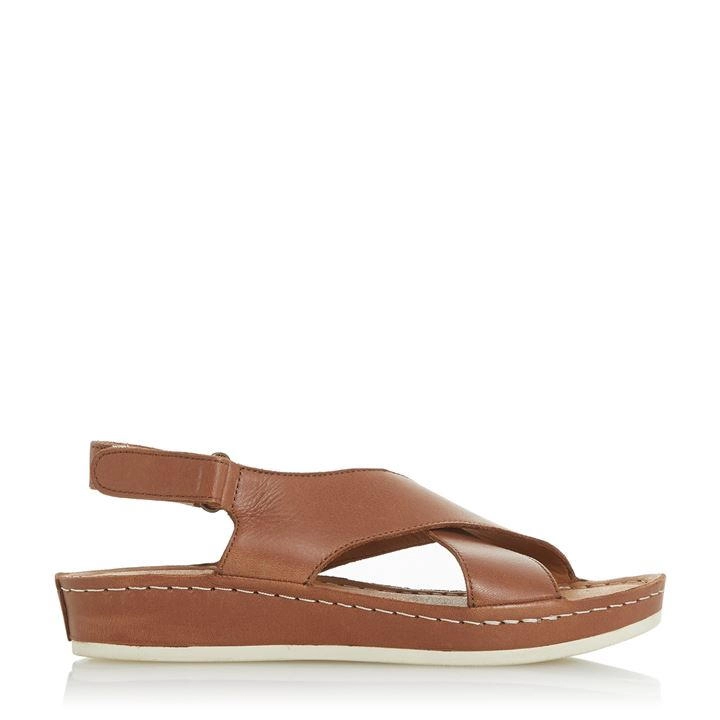 Image of Bertie Tan Leather 'Lauder' Mid Wedge Heel Ankle Strap Sandals - 3