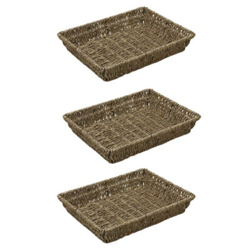 Image of JVL Seagrass Rectangular Storage Tray Pack of 3 - Beige Beige S