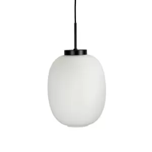 Image of Opal Globe Pendant Ceiling Light With Black Suspension 39cm