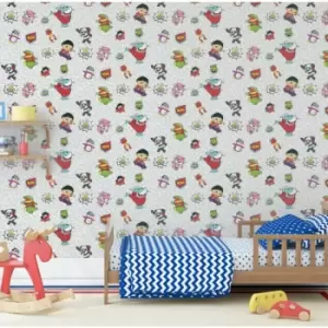 Image of Arthouse - Childrens Cartoon Ryans World Crew Superhero Bedroom Nursery Wallpaper - Multi