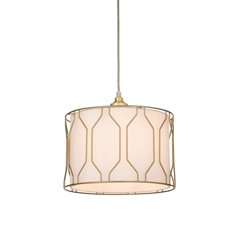 Image of Lighting Collection Drum Shade with Gold Cage Details Champagne And W unisex One size