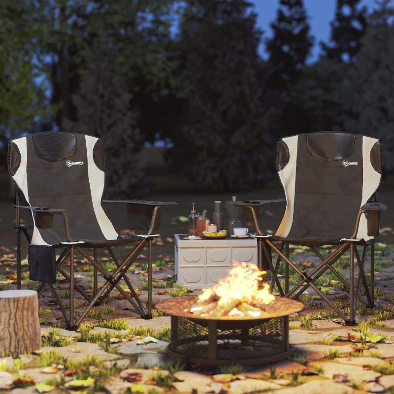 Image of OUTSUNNY Set of 2 Padded Folding Picnic Chairs with Cooler Bag in Black Unisex