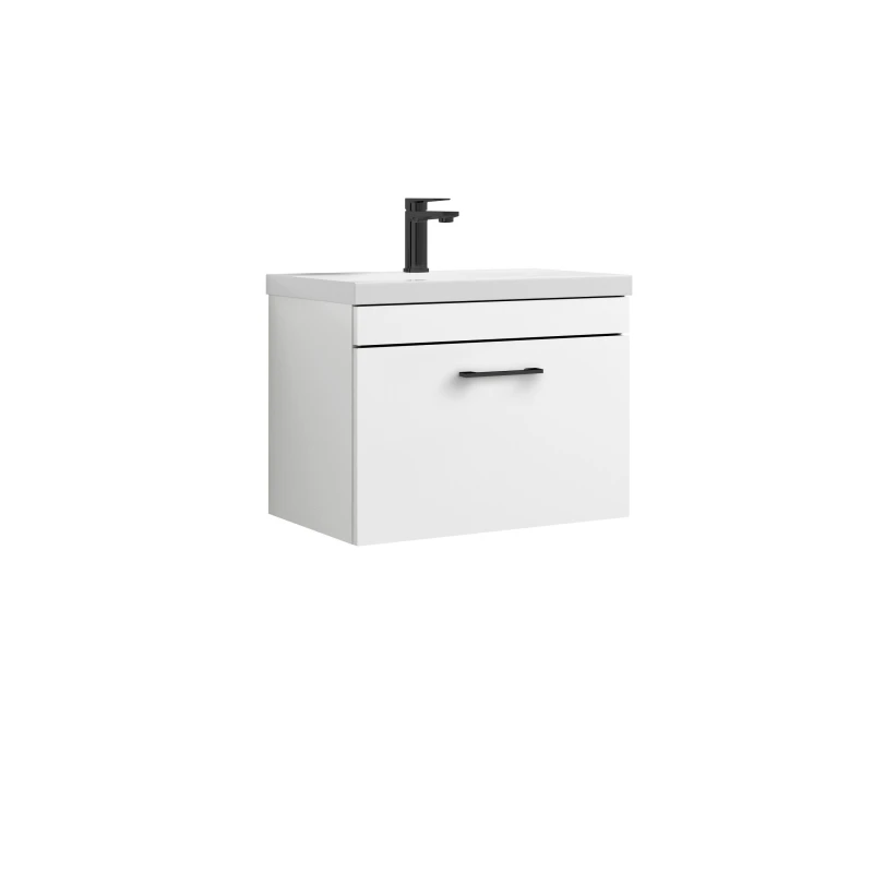 Image of Balterley 1 Drawer Wall Hung Vanity Basin Unit White Black Handle 600mm White