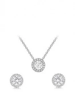 Image of Love Gold 9Ct White Gold Cubic Zirconia Halo Jewellery Set