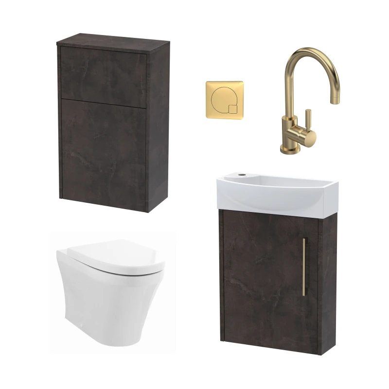 Image of Balterley Right Wall Hung Vanity Unit WC Cistern Toilet Tap Slate Brass 440mm Bronze