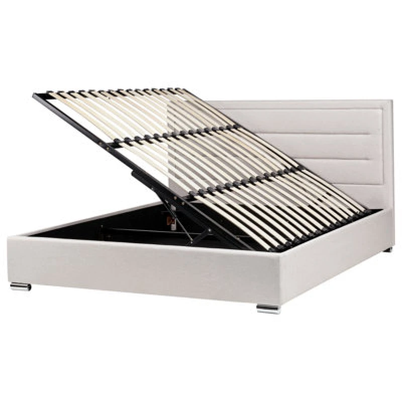 Image of Beliani Ottoman Bed Fabric Rouen 180 X 200 Cm (Eu Super King) Light Beige