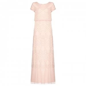 Image of Adrianna Papell Short Sleeve Beaded Gown - Blush