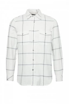 Image of Mens French Connection Windowpane Flannel Checked Shirt Black White