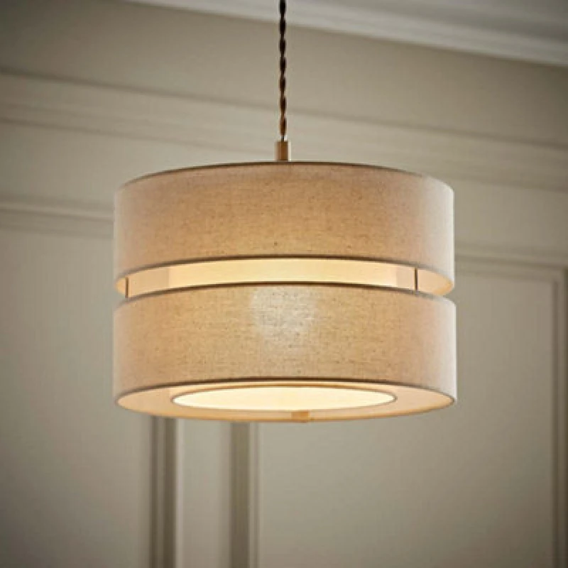 Image of Valuelights Sophia 2 Tier Natural Linen Drum Ceiling Lamp Shade (D)30Cm