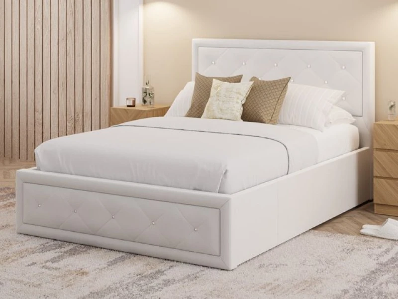 Image of GFW Hollywood 4ft6 Double White Faux Leather Ottoman Bed Frame