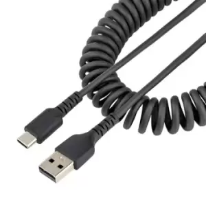 Image of StarTech.com 1m USB A to C Charging Cable Coiled Heavy Duty Fast Charge & Sync High Quality USB 2.0 A to USB Type-C Cable Rugged Aramid Fiber Durable