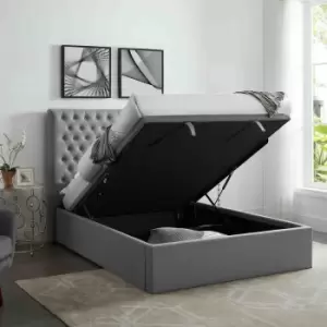 Image of King Size Ottoman Bedframe Lift Up Under Bed Storage Gas Assisted Grey Wool - Grey