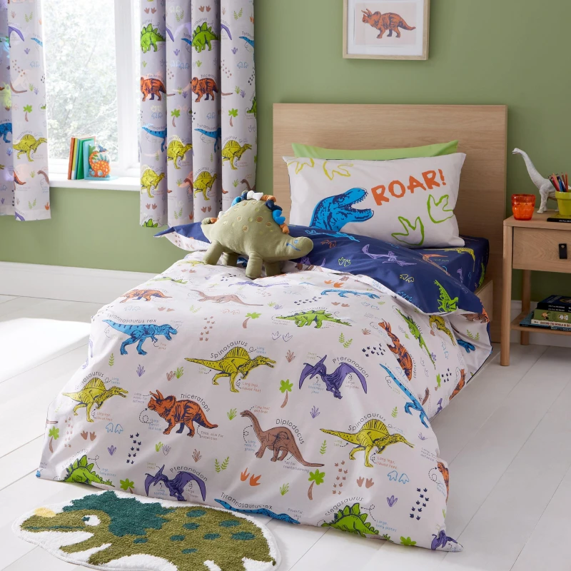 Image of Catherine Lansfield Prehistoric Dinosaurs Reversible Duvet Cover Set Natural unisex Single