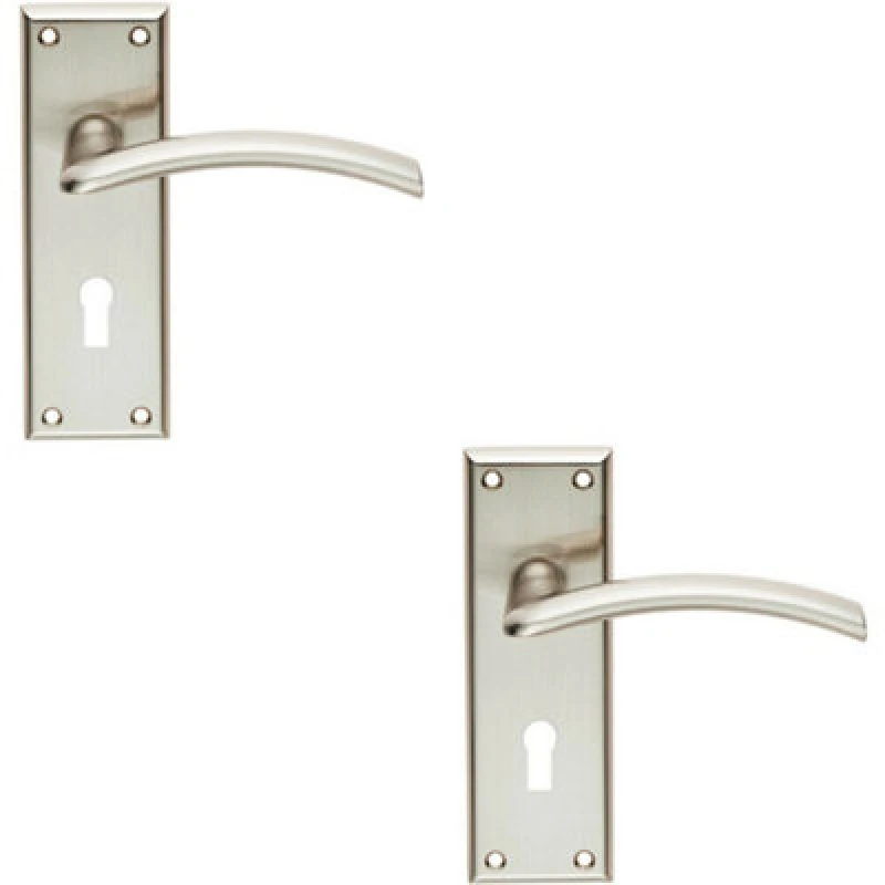 Image of Loops 2x PAIR Arched Lever on Lock Backplate Door Handle 150 x 50mm Satin Nickel Metallics