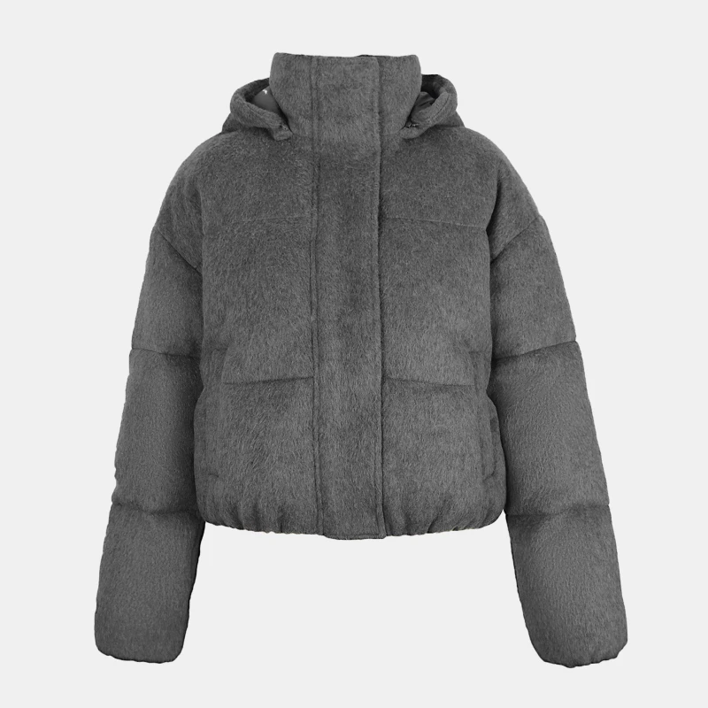 Image of Jack Wills Womens Wind Resistant Detachable Hood Long Sleeve Short Puffer Jacket Grey female 6 (2XS)