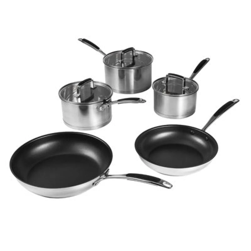 Image of Prochef 16-28cm 5 Piece Stainless Steel Pan Set With Lidded Saucepans & Non-Stick Frying Pans, Induction & Oven Safe
