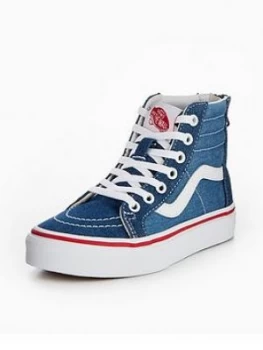 Image of Vans Uy Sk8 hi Zip Denim 2 tone Childrens Trainer Blue Size 3