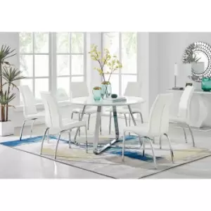 Image of Furniture Box Santorini White Round Dining Table and 6 White Isco Chairs