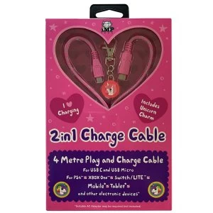 Image of Dual Play & Charge 4m Cable with Unicorn Charm - Pink