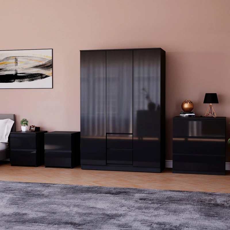 Image of Lassic Vida Designs Glinton Gloss 4 Piece Bedroom Set 6 Black unisex 4 Piece