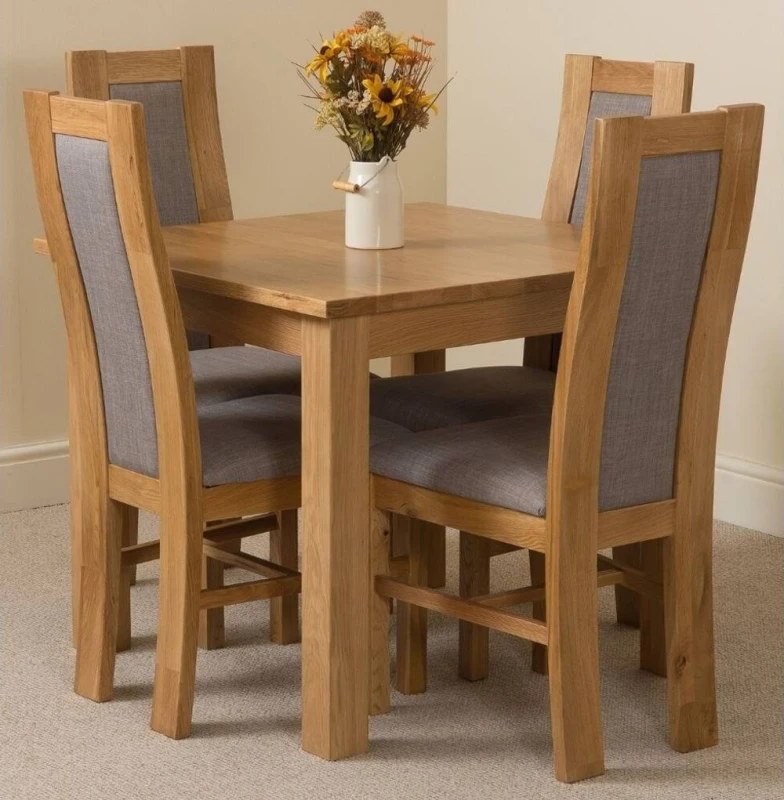 Image of Thats Furniture Oslo 90 x 90cm Oak Small Dining Table & 4 Stanford Oak Chairs in Brown Brown Unisex 90 x 90 cm