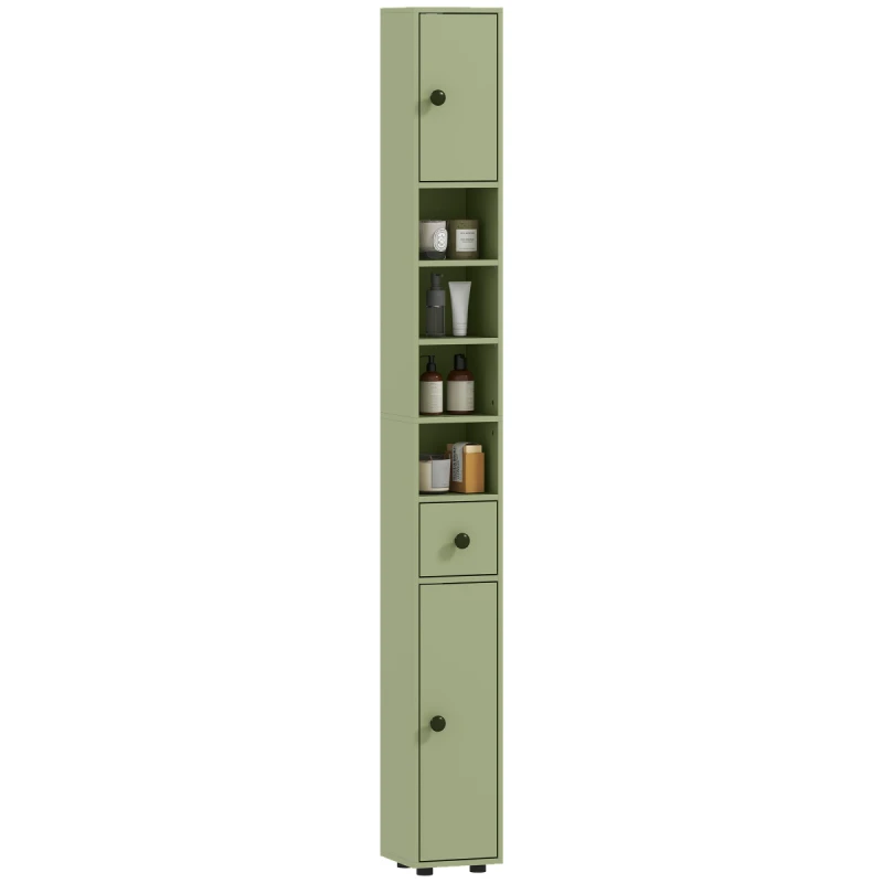 Image of kleankin kleankin Slim Bathroom Cabinet, Toilet Roll Storage w/ Open Shelves, Green